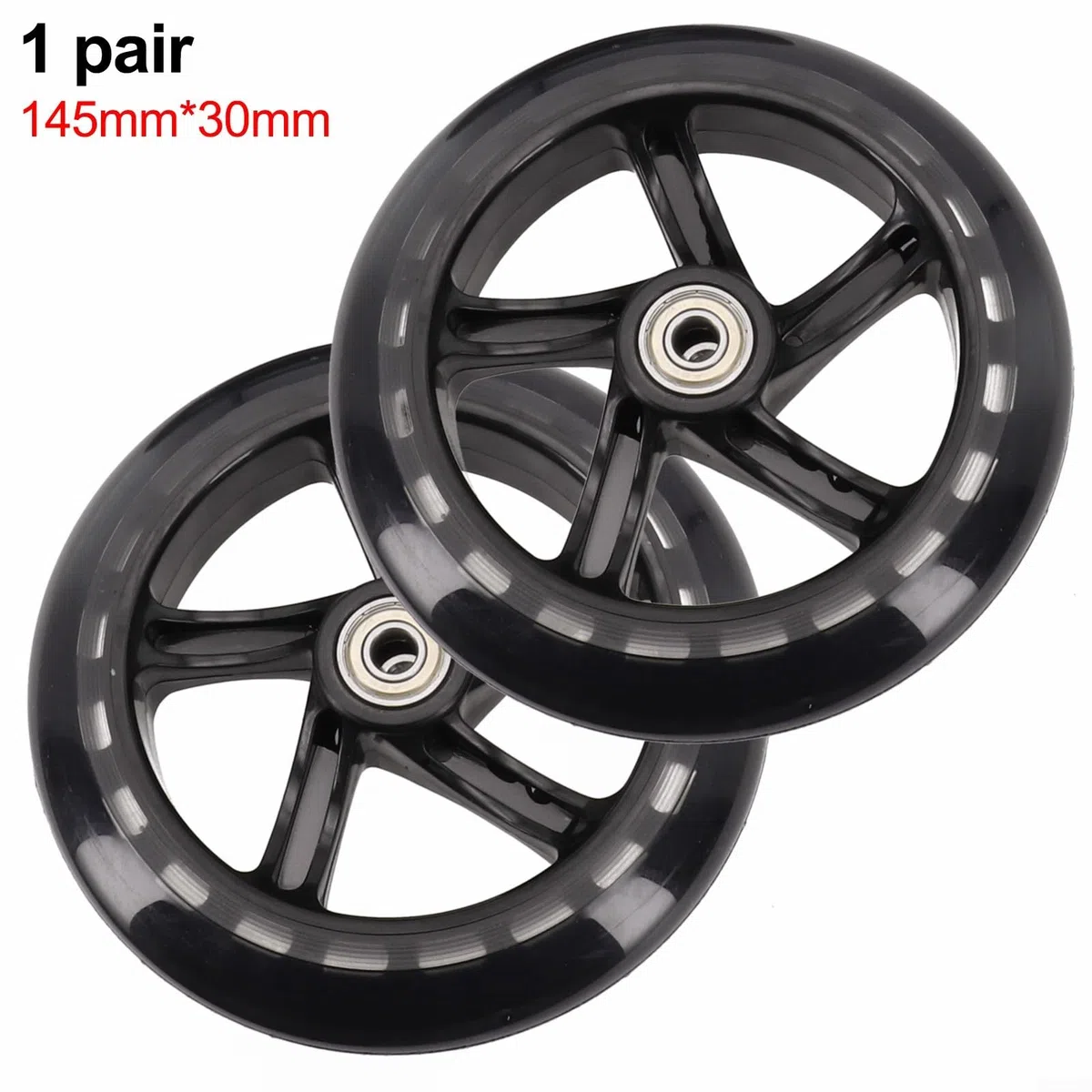 2 Stück PU-Rad für Roller, Rollschuhe und Wagen, hervorragender Griff und langlebige Lager (145 mm x 30 mm transparent)