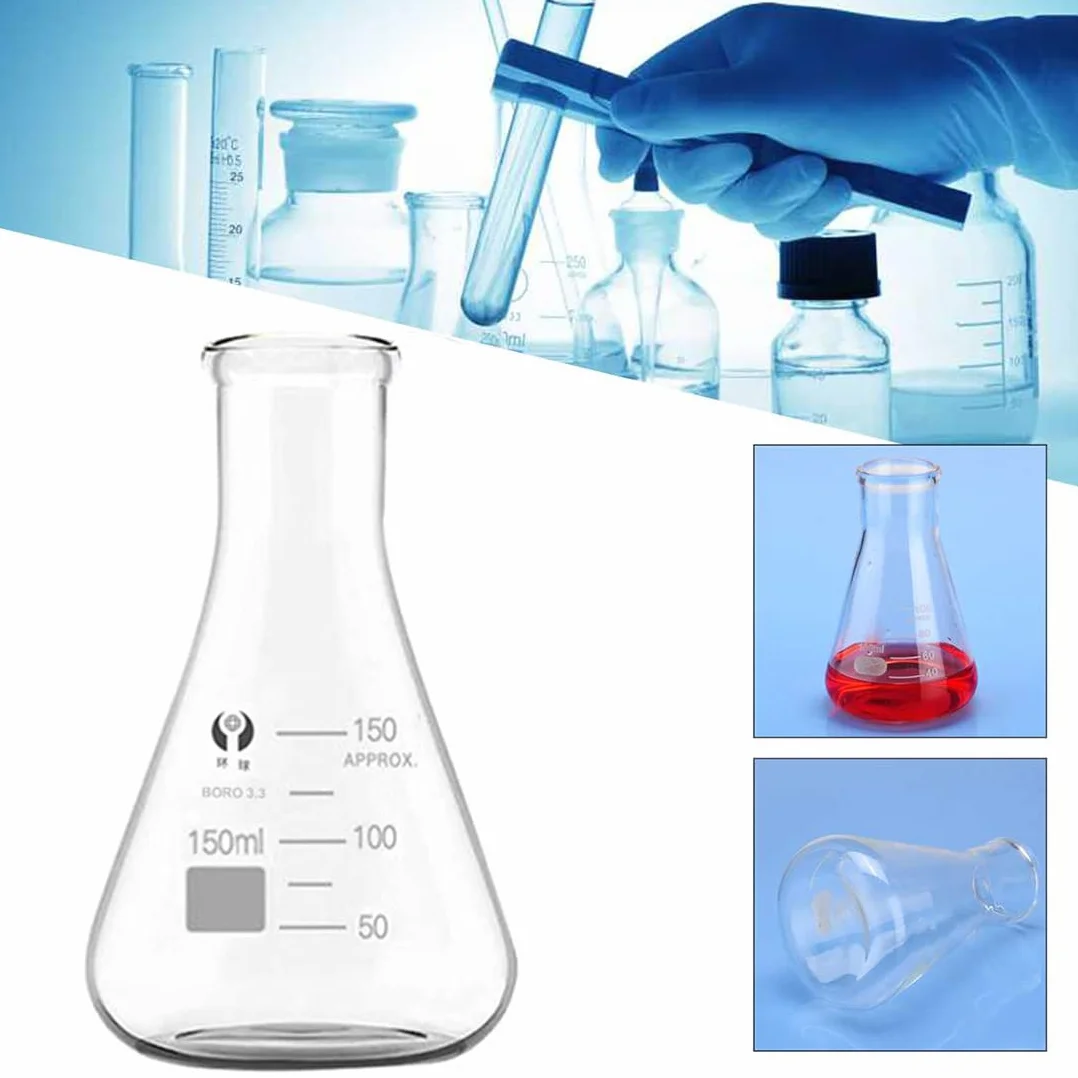 Glas Erlenmeyerkolben Set, JESTOOLO 250ml 200ml 150ml Konisch Fläschchen, 10 ml/5ml Messzylinder Glas mit 3 Glas Pipetten, 2 Waschbürste und 2 Glasstab, für Labor Lebensmittel Forschung Medizin