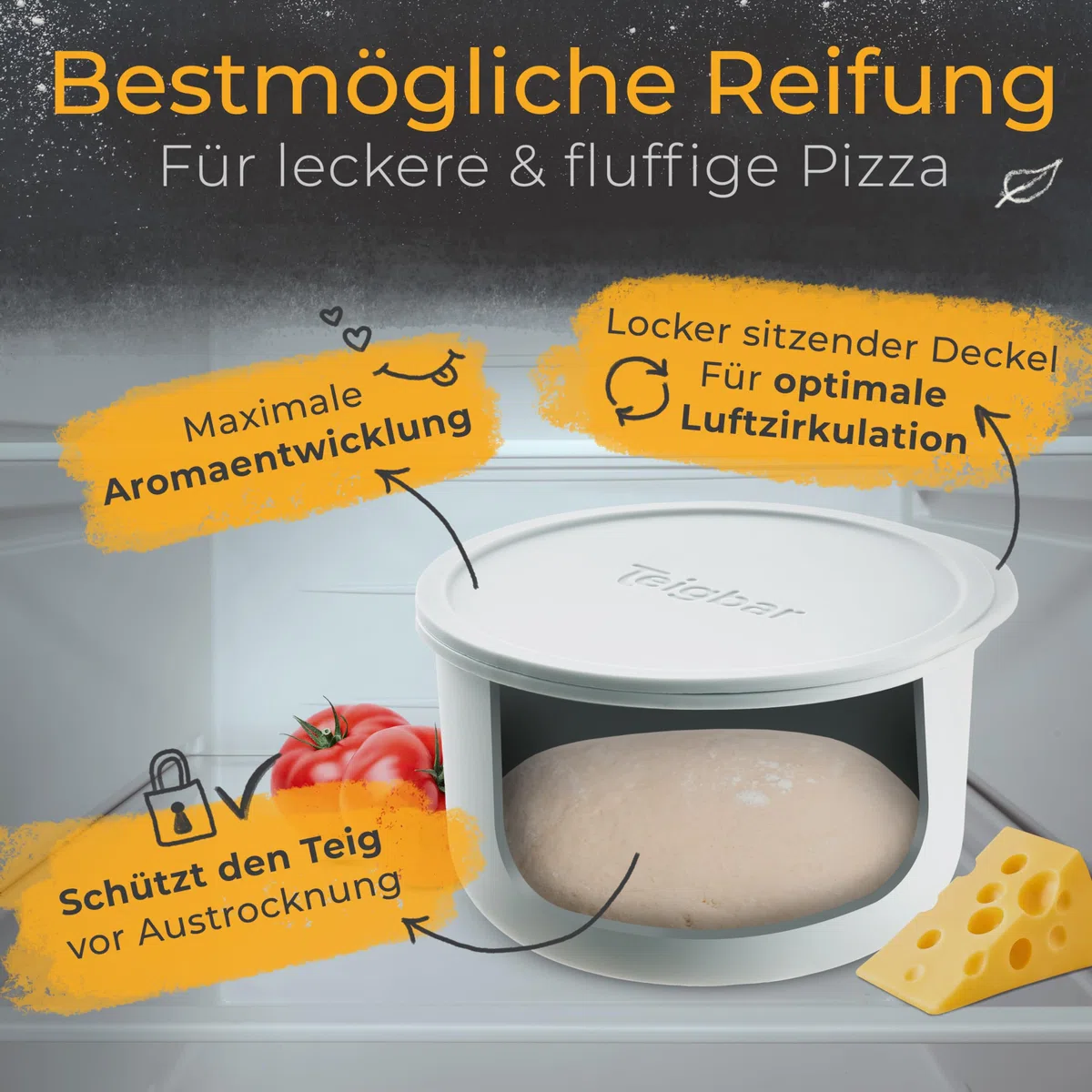 Teigbar« Pizzaballenbox mit Deckel, 4er Set - platzsparende Teigbox aus löse-leichtem Silikon - bis zu 350g Pizzateig Box mit Deckel, Pizza Box - Schwarz/Grau - Ø13cm