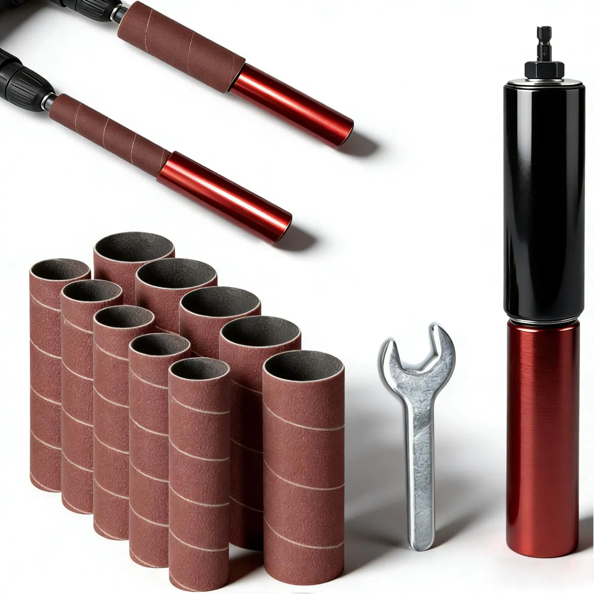 Spindelschleifer Adapter, Handgeführte Gummi Schleiftrommel Set FüR Bohrmaschinen, Spindel Schleifer Adapter Schleifwalzen Bohrer-Schleifdorn Spindelschleifer-Adaptor Mit 10 SchleifpapierhüLsen