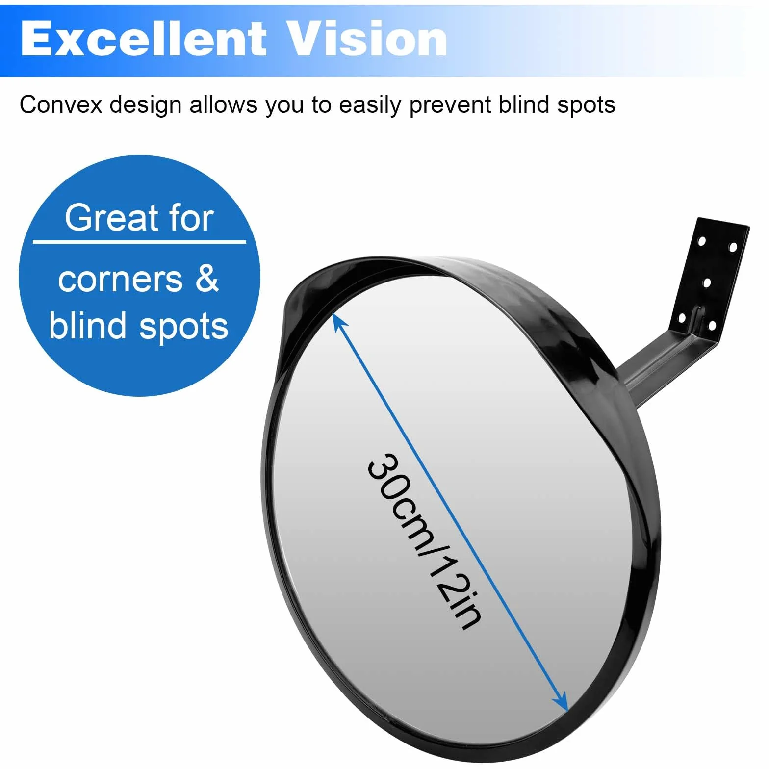 30cm Konvexspiegel Verkehrsspiegel Traffic Mirror Beobachtungsspiegel Sicherheitsspiegel für Einfahrten Lagerhallen Garagen mit 1x Halterung 4x Schrauben