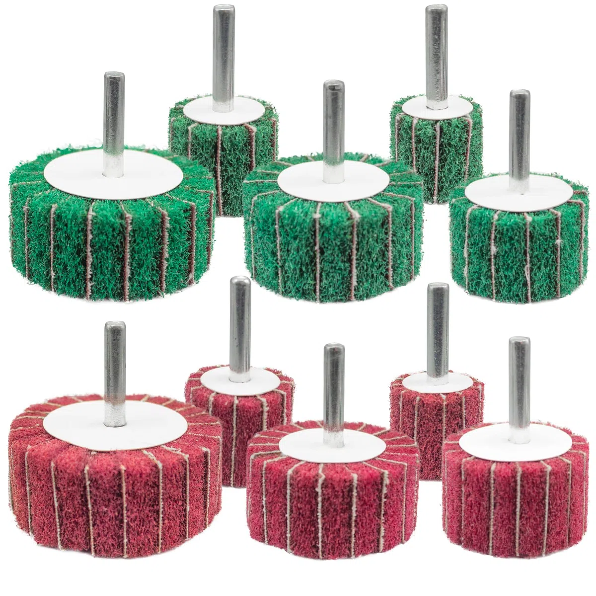 FEIHU 10 Stück Schleifmop set/Fächerschleifer/Lamellenschleifer,Vlies-Schleifmittel Polierscheiben, Polieren von Metall, Holz, Edelstahl Schaftdurchmesser: 6 mm