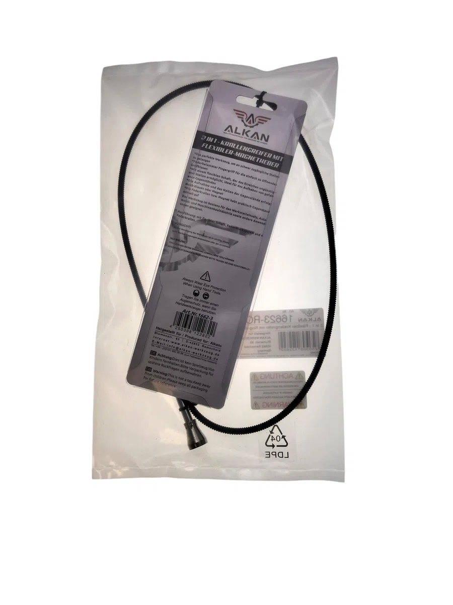 Alkan 2in1 Magnetheber 94 cm Krallengreifer mit Ringmagnet | Extra langer flexibler Greifer mit Ring-Magnetheber, Federdrucksystem und Hebekrallen für Schrauben & Kleinteile