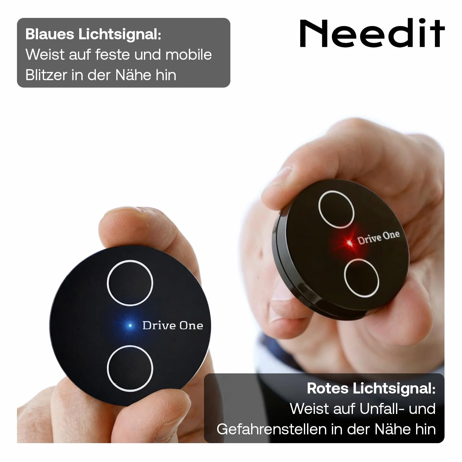 Needit Drive One 2 Verkehrswarner [Neues Modell 2026] - Set inkl. Halterung I Warnt vor Kontrollen und Gefahren im Straßenverkehr I Automatisch aktiv bei Smartphone-Verbindung I Stabil befestigt