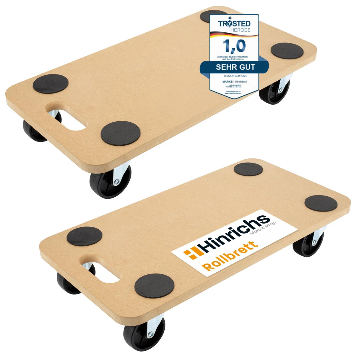 Hinrichs 2X Transportroller 58 x 30cm - Transport Rollbrett für Umzug & Werkstatt - Rollwagen Transport - Möbelroller Schwerlast max. 200 kg Tragkraft - Transporthilfen für Möbel - Transportbrett