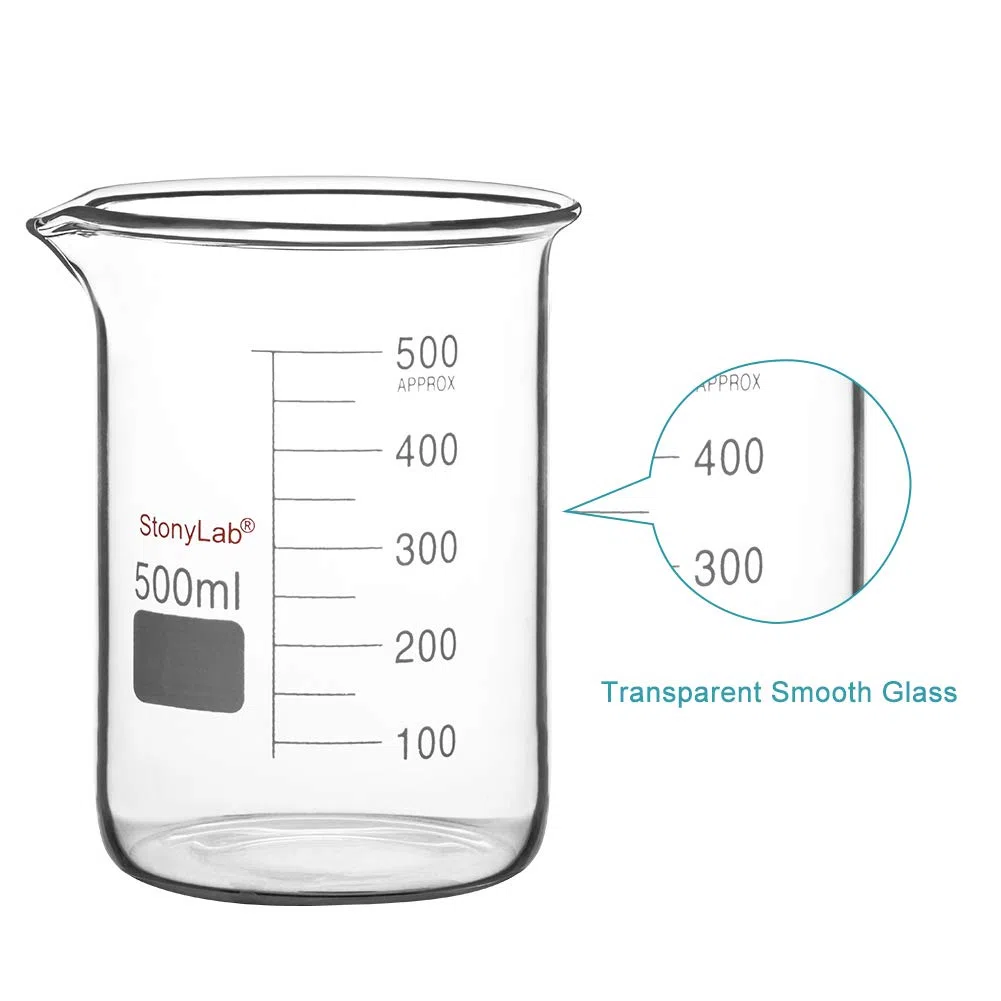 stonylab Labor Becherglas Set, Borosilikatglas Griffinbecher mit Graduierung in Niedriger Form in 5 Größen, 50ml/100ml/250ml/500ml/1000ml (1L), Kombipackung