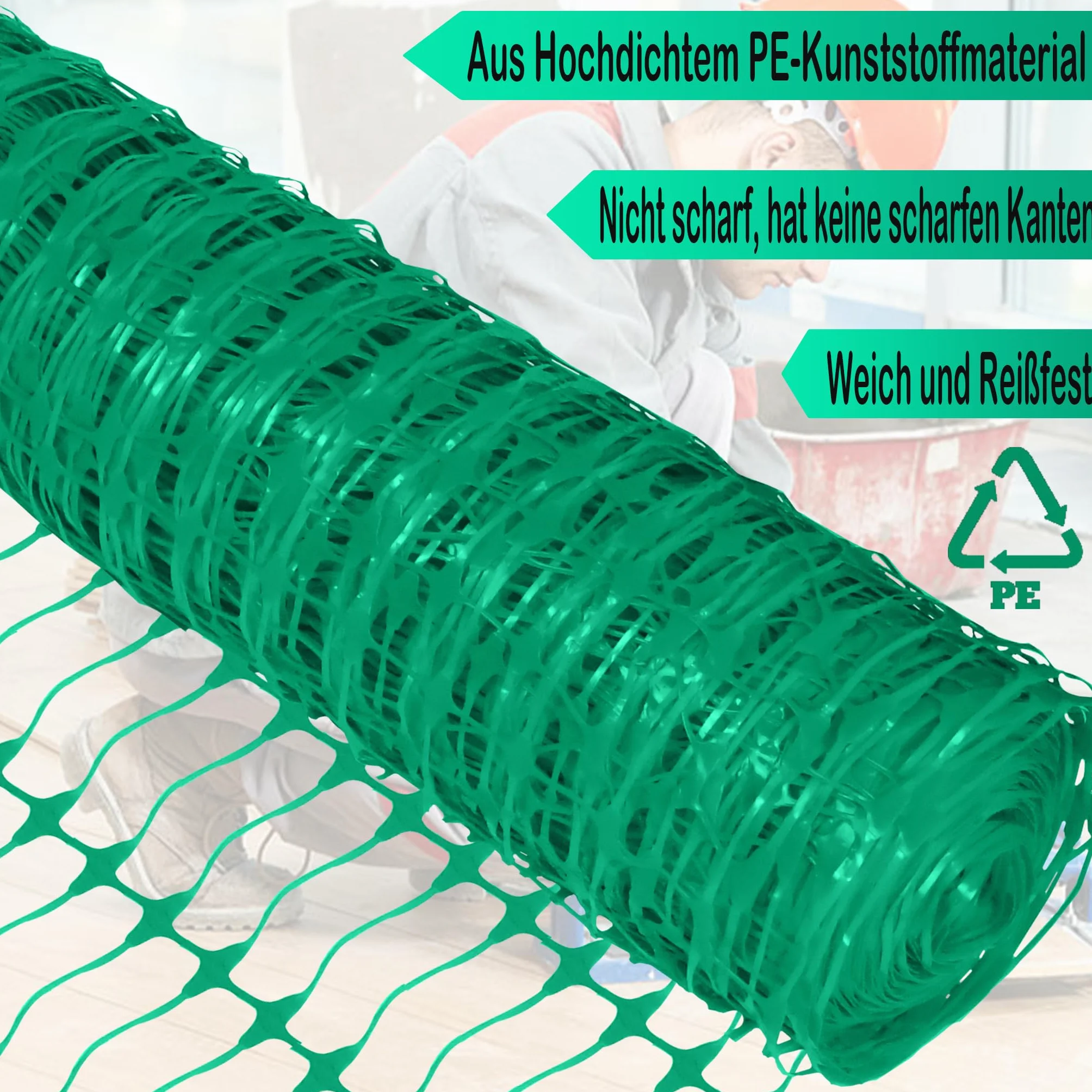 Absperrzaun Bauzaun Begrenzungszaun aus Kunststoff, Warnnetz Aufgerollter Sicherheitsnetz Nutztierzäune 100 cm hoch Schutznetz Baustellnetz (1x50m, Grün)