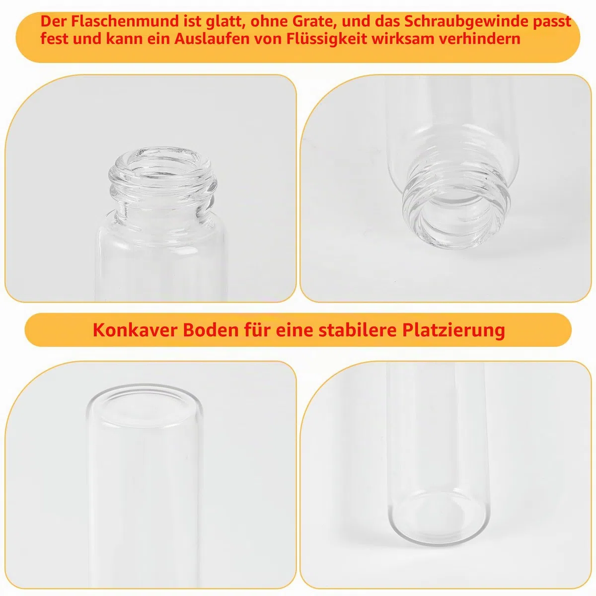 20ml Glasfläschchen mit Schraubverschluss und Kunststoffstopfen, Transparent Kleine Glasflaschen Auslaufsichere Glas Fläschchen für Flüssigkeit Pulver Proben und kleinen Gegenständen, 50 Stück