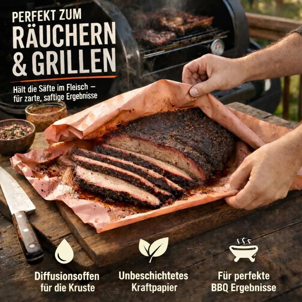 Oren Pink Butcher Paper - ORIGINAL US-IMPORT - 30 Meter x 61 cm - Metzger Papier – für BBQ Smoker Grill