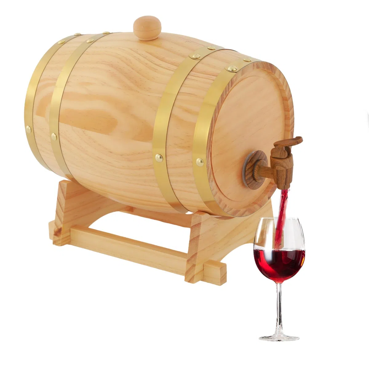 3L Weinfass Holzfass, Original Holz Weinfass für Wein und Whiskey mit Ständer und Zapfhahn Ellipse Weinfass Aufbewahrung für Wohnungen, Bar, Hotels 16 x 23.5cm