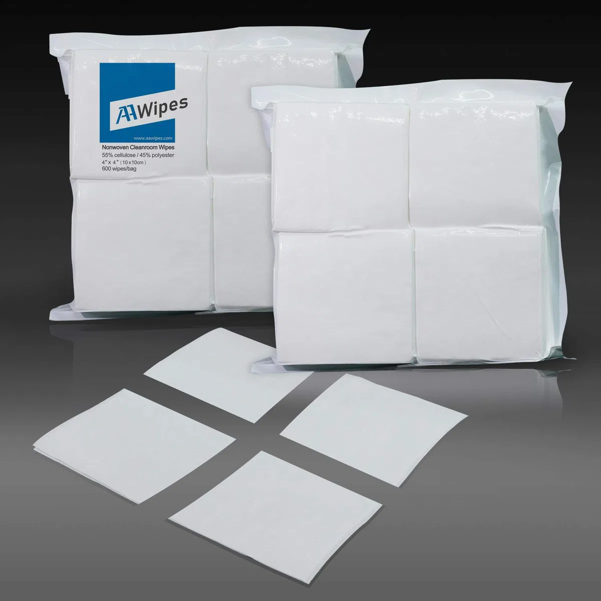 AAwipes Cleanroom Reinigungstücher, fusselfrei, 10,2 x 10,2 cm (Beutel mit 600 Stück) Zellulose/Polyester-Mischung (Klasse A, 68 g) für Labor, Elektronik, Pharmazeutik, Druck und Halbleiterindustrie