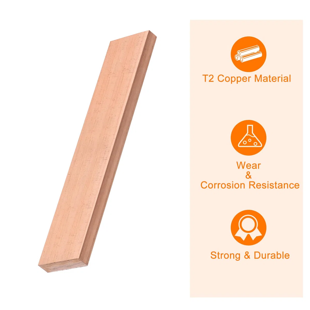 sourcing map 150mm Lange Kupferplatten 30mm Breite, 99.99% Reines Kupferstange Flach Kupferblech 8mm Dicke, Kupferprofile Metallblech Kupfer Flachstange für Modellbau Schmuck Basteln Messebau