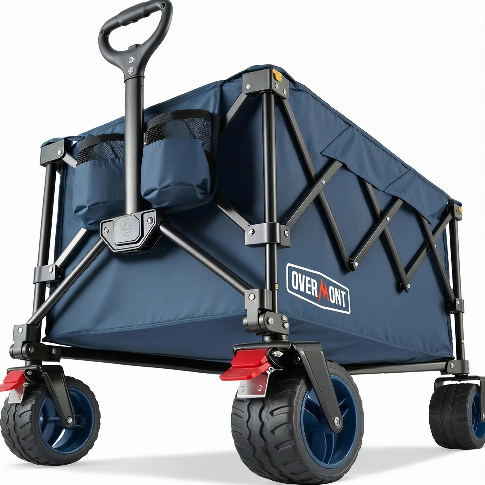 Overmont Faltbar Bollerwagen Klappbar Handwagen - mit Geländegängige Breite Räder - bis 150 kg Tragkraft - für Camping Sport Einkaufen Garten