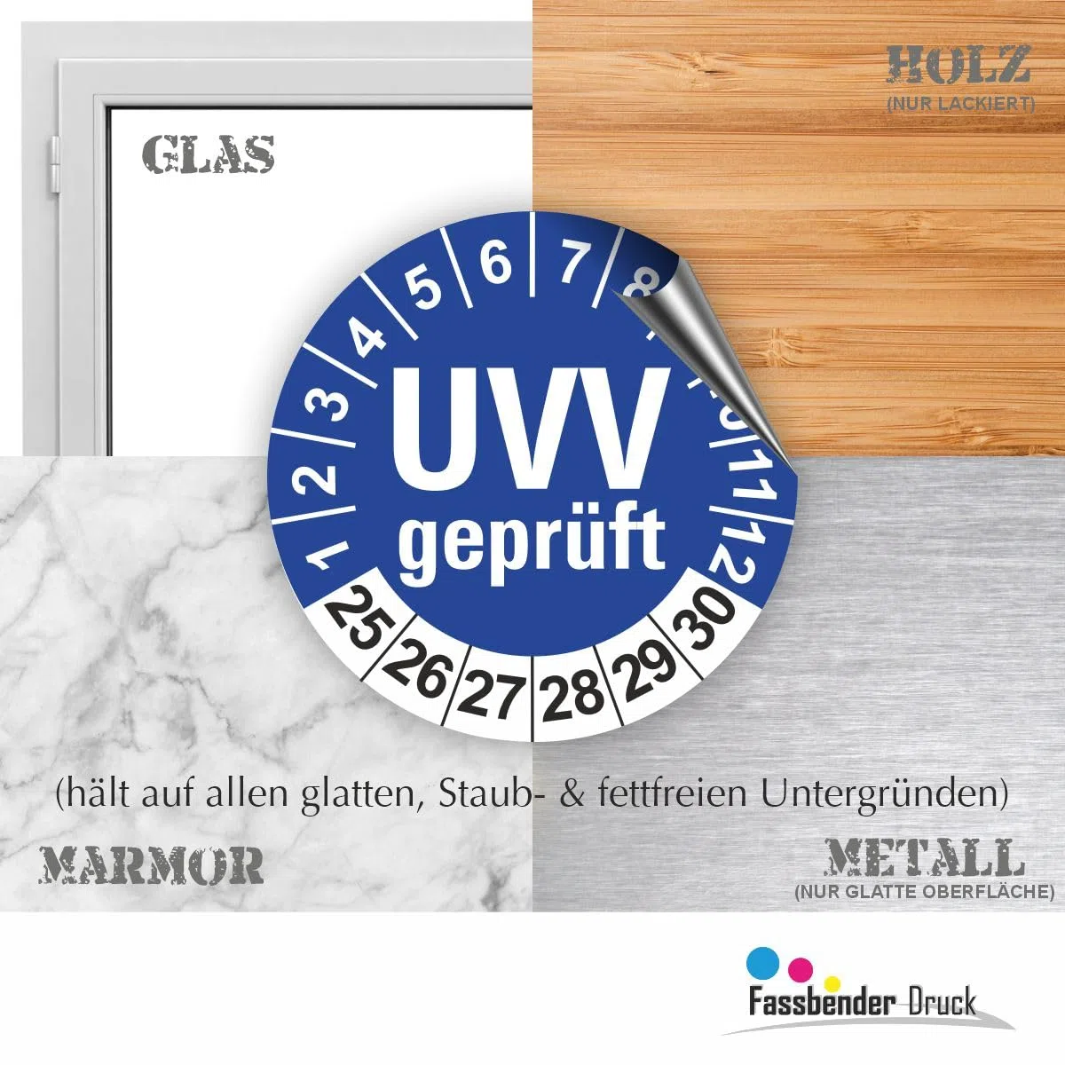 Hochwertige Prüfetiketten UVV PRÜFUNG Ø 30mm - Selbstklebende PVC-Folie - Wartungsetiketten für Prüfung - Prüfplakette für Prüfungsnachweis (120 Stück)