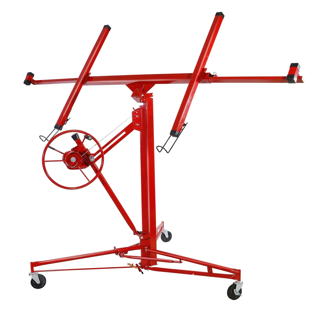 CCLIFE Plattenheber Klappbar XXL Trockenbau Rigips bis 68kg 140-350cm | Klappbarer Plattenlift mit 3 feststellbaren Rädern, Hubhöhe 140–350cm, max. 68kg Traglast, rote Ausführung für Rigipsarbeiten