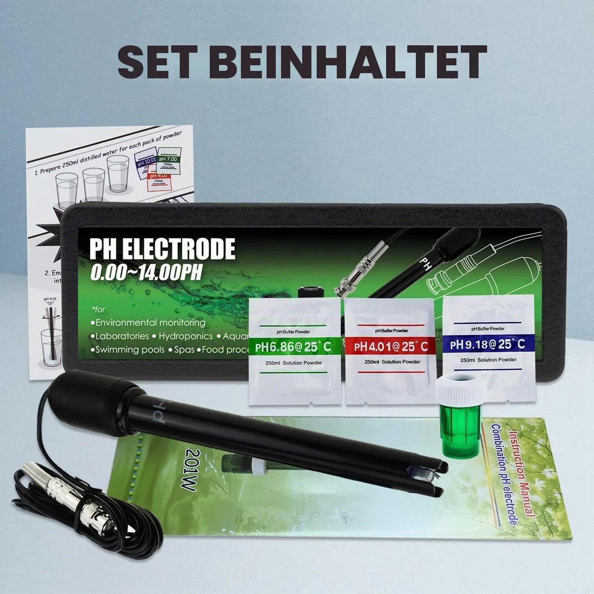 Lange Karosserie pH Elektrode mit BNC Steckdose Sonde 300cm Kabel 0-14pH für pH Meter, pH Regler pH Gerät Wirtschaftlich Sensor