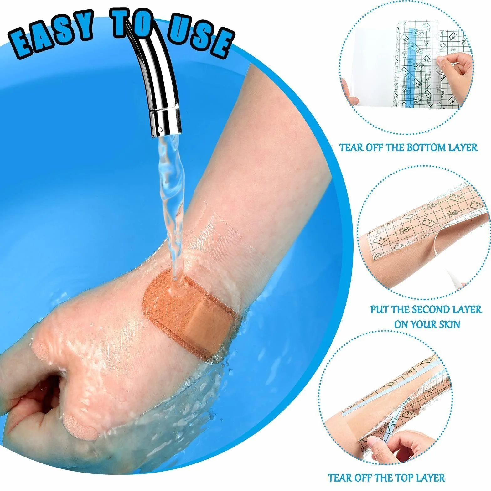 Wasserdichter Stretch-Klebeverband, Pd-Dialysekatheter-Duschabdeckung, Wundschutz For Peritonealdialyse-Anschlusszubehör Mit Antihaftbeschichtetem Mittelpolster(50pcs 20 x 20cm)