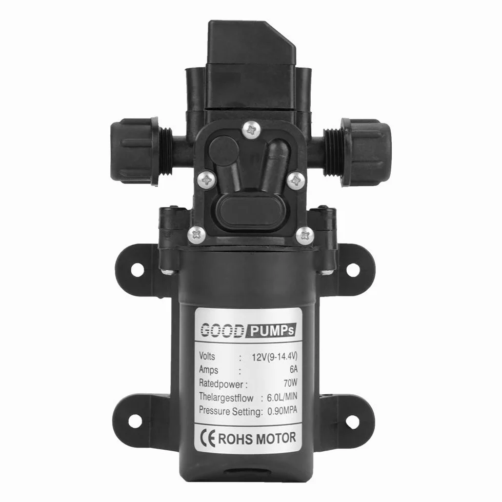 Wasserpumpe DC 12V Selbstansaugende Druckwasserpumpe 0.9Mpa 6L/Min Hochdruckpumpe Membranpumpe für Wohnwagen Wohnmobil Boote Garten