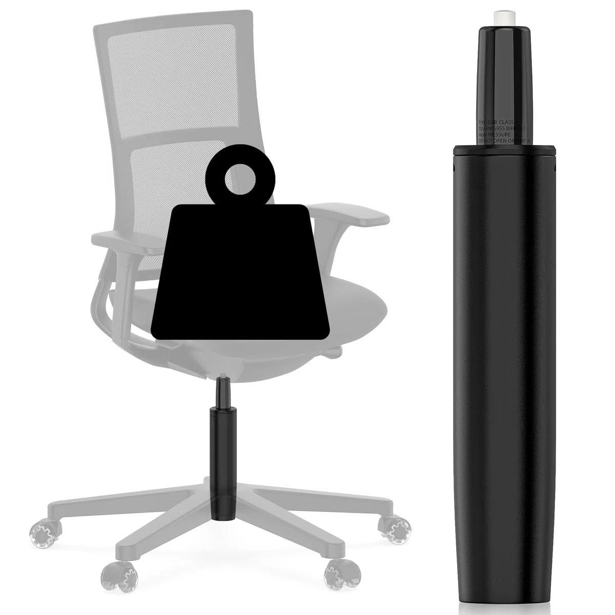 WEWILL Gasdruckfeder Bürostuhl, Belastbar bis 500kg-Höhenverstellbarer Gasdruck Dämpfer für Drehstühle, Bürostuhl Ersatzteile, Durchmesser 50mm (Nicht für 1KEA, Schwarz, 285-425mm)