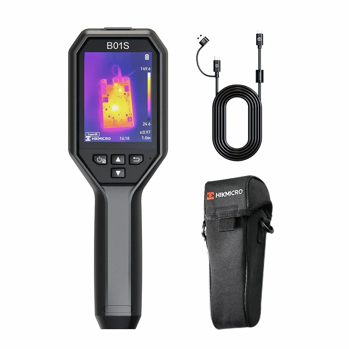 Wärmebildkamera HIKMICRO B01S SuperIR 256x192 IR-Auflösung, WiFi, 25Hz, 3,2" LCD Display mit einer Auflösung von 640x480 Bildpunkten Infrarotkamera, NETD<40mk, -20°C~550°C Thermokamera mit PC-Analyse