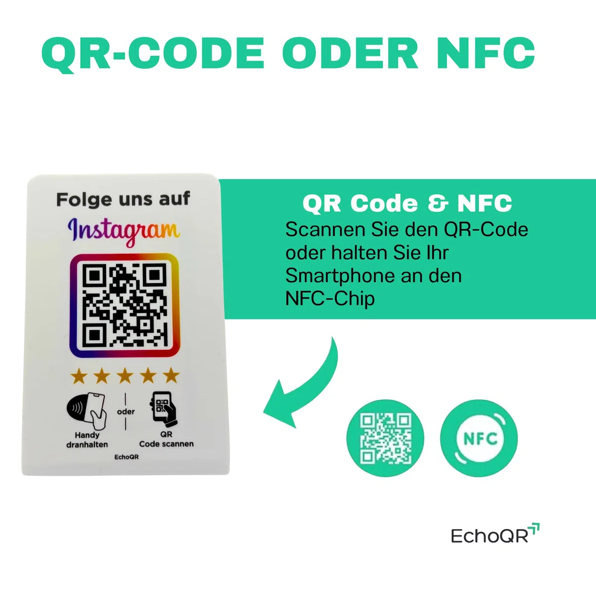Instagram Aufsteller mit NFC & QR-Code - für mehr Follower (Weiß)