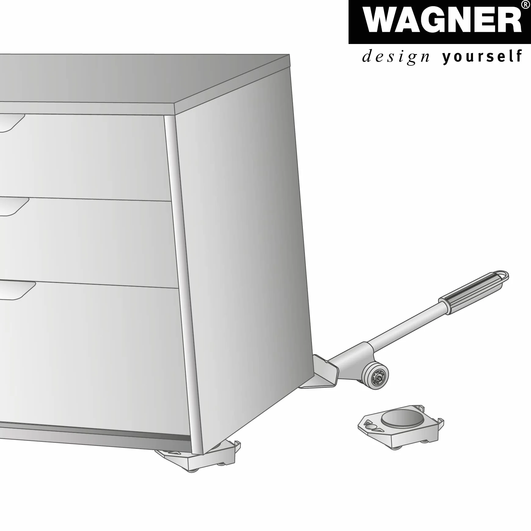 WAGNER Transportroller Transporthilfe 3121 I Industriestahl I Tragkraft 150 kg I Möbelheber, Lifter, Umzugshelfer I zum Anheben und Verschieben von Möbel, Großgeräte I hochbelastbar I extrem belastbar