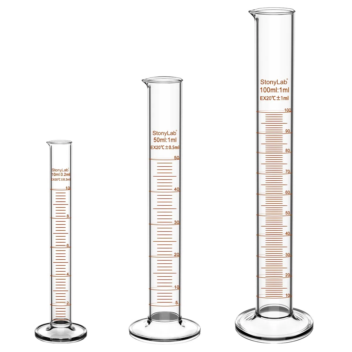 stonylab Messzylinder mit Skala, 10 ml / 50 ml / 100 ml Dickwandiges Borosilikatglas, Messzylinder Set Labor Glaswaren