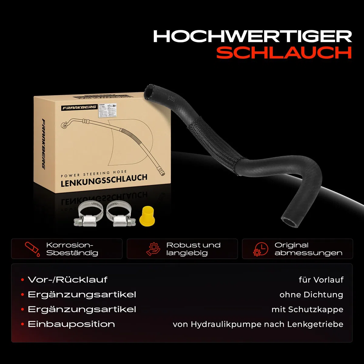 Frankberg Hydraulikschlauch Lenkung Kompatibel mit 3er E46 316i 318i 1.6L-2.0L 2001-2005 3er Cabriolet E46 318Ci 2.0L 2001-2007 3er Compact E46 Replace# 32416850286