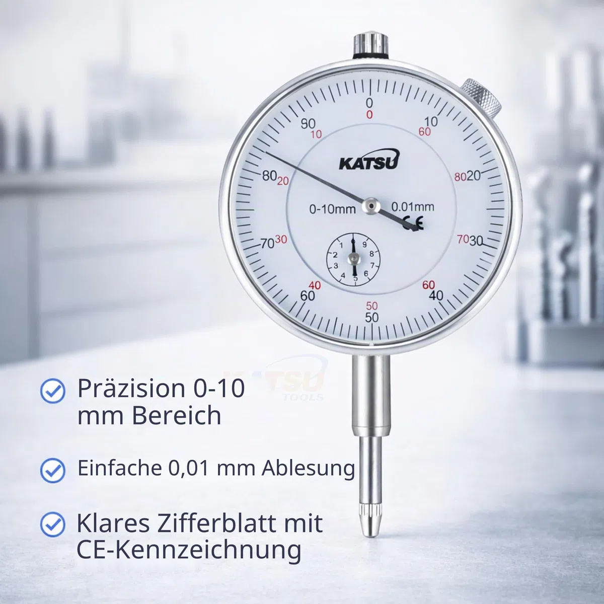 KATSU Tools Messuhr DTI 0-10mm Mit Magnetfuß 40111963