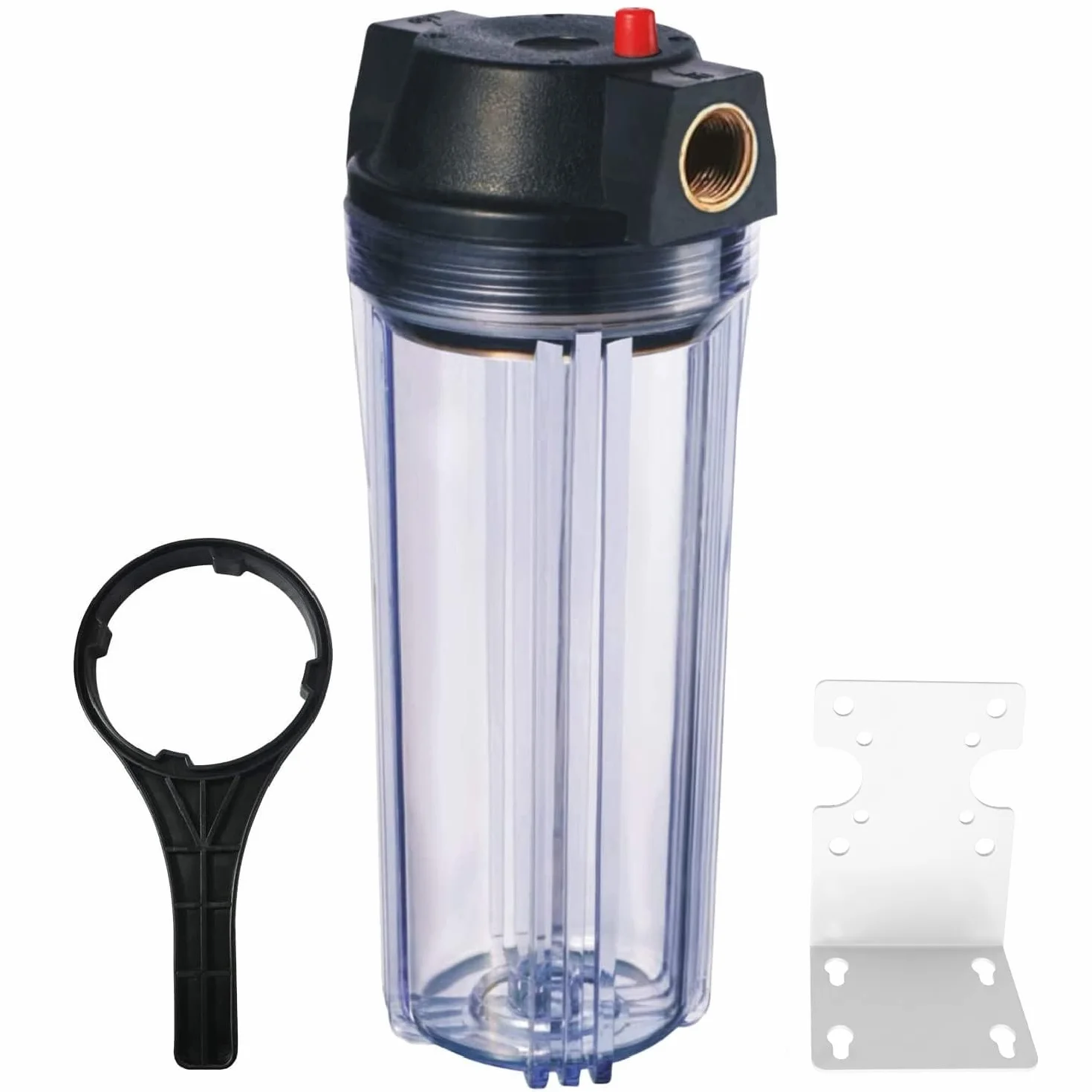 Geekpure 10-Zoll schmales Gehäuse für Hauswasserfilter mit Druckentlastungsventil –3/4" BSP Messinganschluss –passend für 2,5" x 10" Filter –transparent