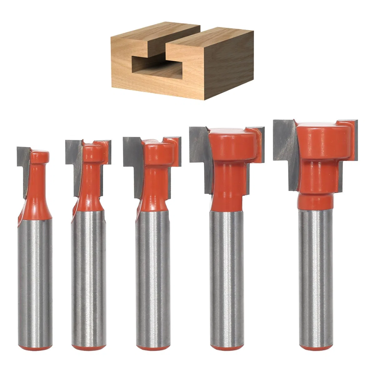 5-tlg T-Nutfräser 8mm Schaft,T-Track Schlitz Holz Fräser,T-Nutfräser-Set,Fräser für Oberfräse Holzbearbeitung