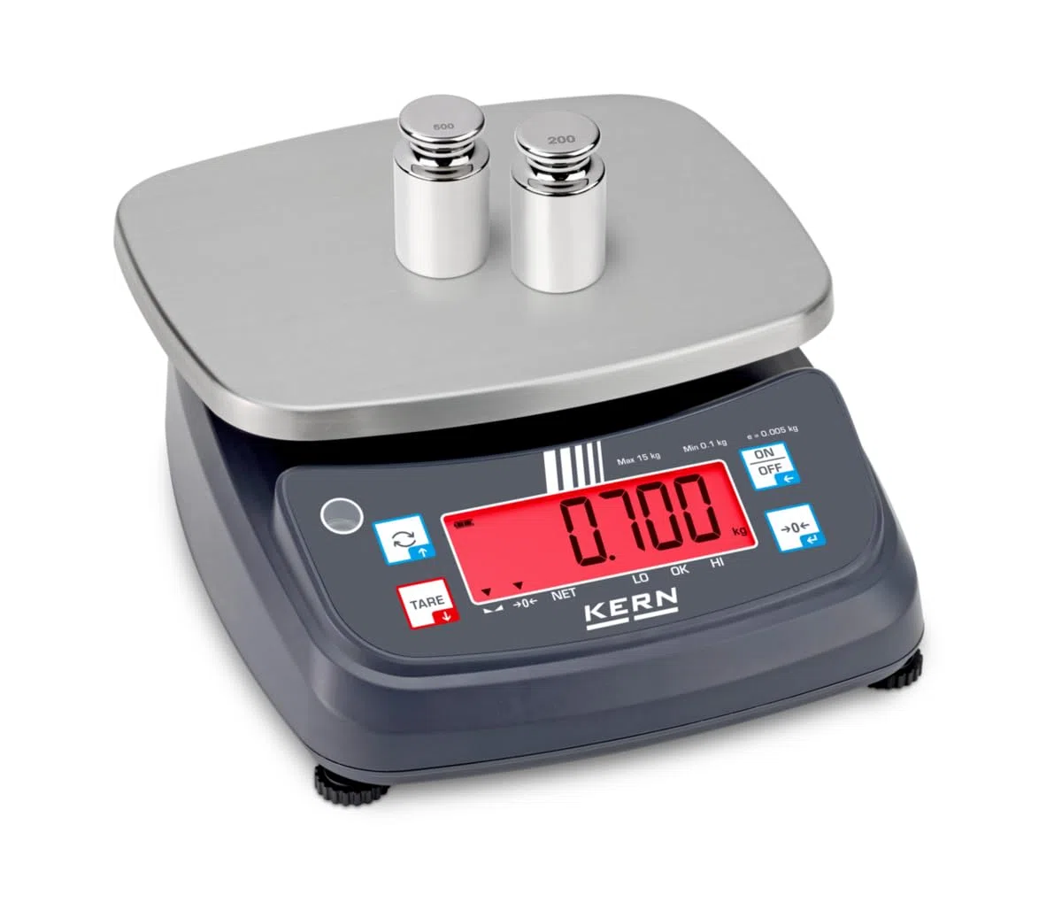 KERN FPB 30K-3 - IP-geschützte Tischwaage mit Checkweighing-Display, Ablesbarkeit [d]: 2 g, Wägebereich [Max]: 30 kg, IP68/IP69K, Farbdisplay für Toleranzwägung, Akku inkl.