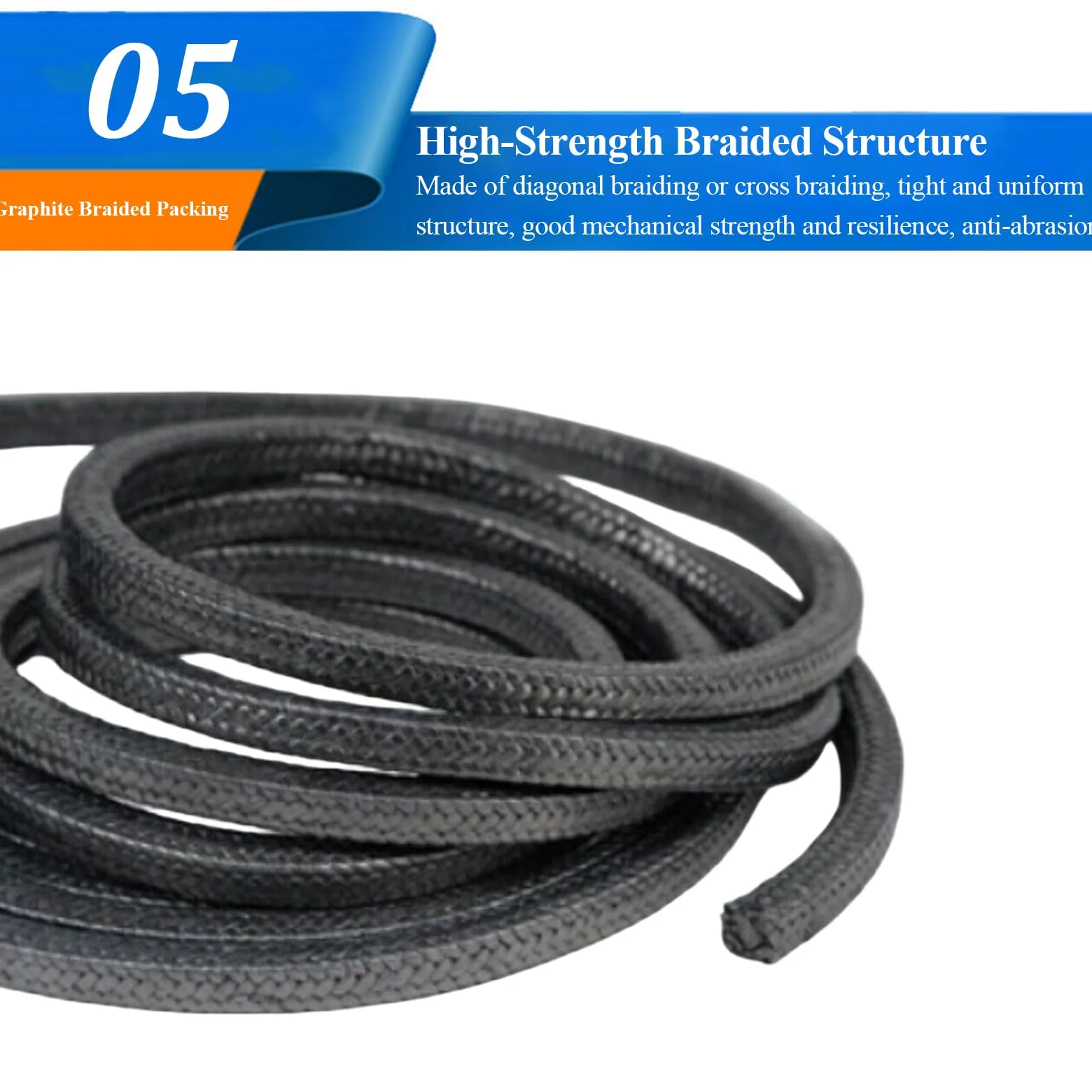 Graphitgeflechtpackung, Graphit geflochtene Stopfbuchsen-Seil-Verpackung 5 Meter mehrere Größen industrielle Abdichtung(8x8mm)