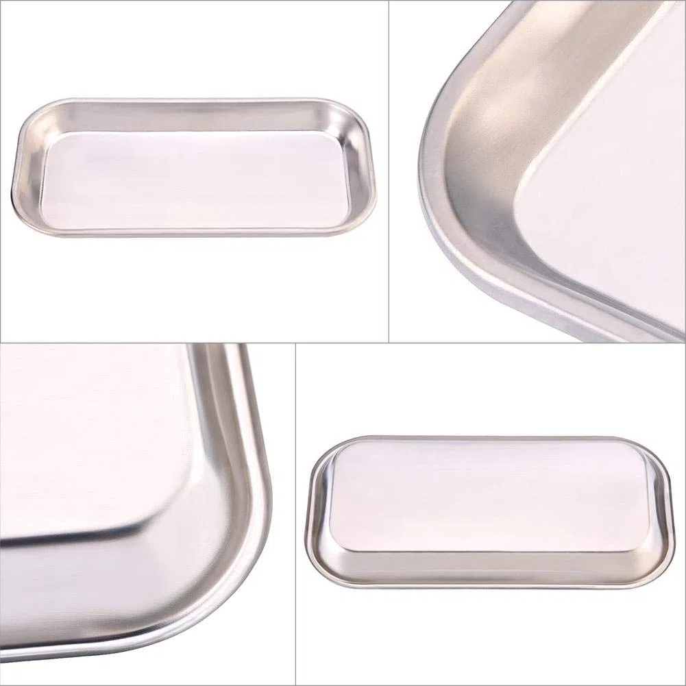 Keenso Edelstahl Instrumententablett, 1 Stück, 22,5cm * 11,5cm * 2cm, Medizinische Instrumentenablage, Dentalwerkzeug, Laborschalen, Silber, Minimalist, Professionell