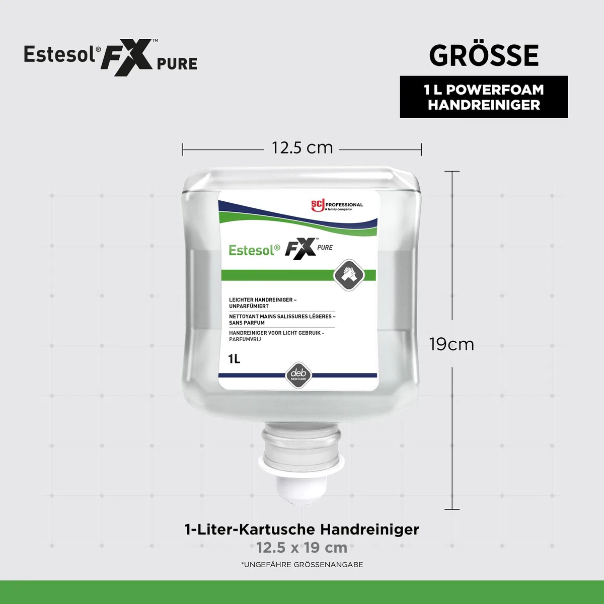 SC Johnson Professional Estesol FX Pure – Lösemittelfreier Power-Schaumhandreiniger – Für leichte bis mittlere Verschmutzungen – Parfümfrei – Kartusche 1 L – Für gewerbliche Anwendung