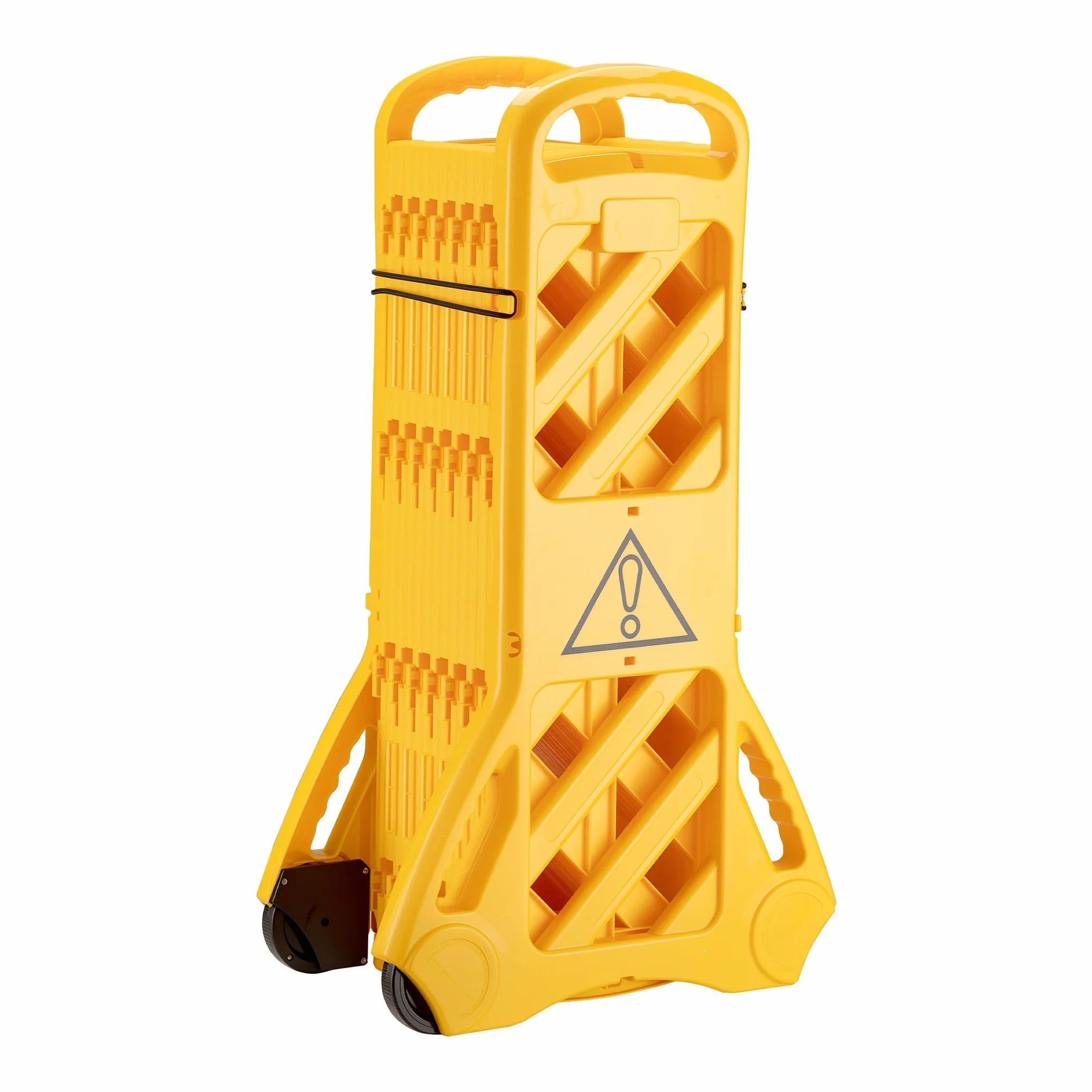 Wiltec mobile Absperrung aus Kunststoff faltbar 60 x 32 x 101 cm, Mobilzaun ausziehbar bis 3,9 m mit Rollen, Absperrzaun aus robustem Material