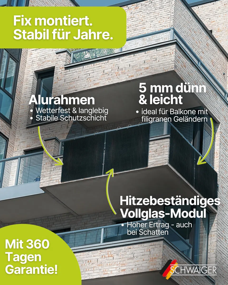 Slim-Line Modul 4er Set mit Wechselrichter Balkonkraftwerk Komplettset PV-Anlage Solaranlage