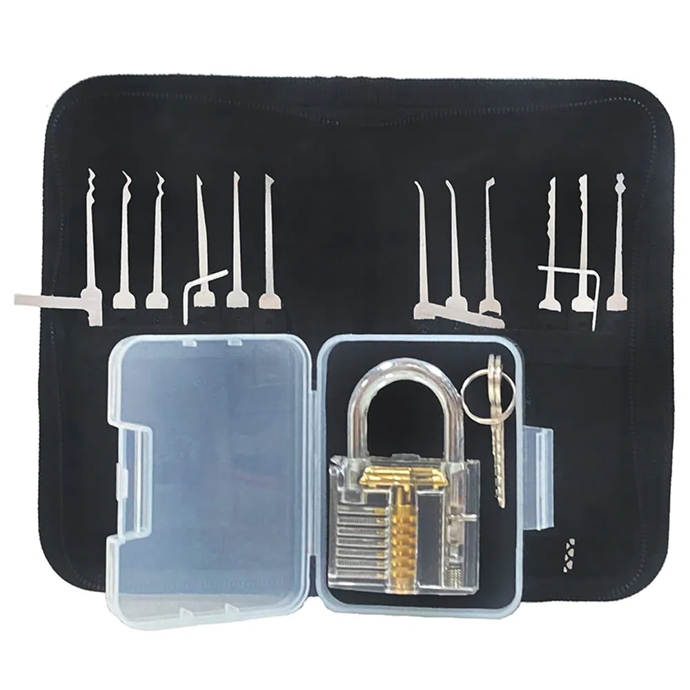 27 Piece Lock Picking Set with Zipper Bag, Lock Pick Gun and 6 Piece Padlock Shim,Transparent Training Locks,Extractor Tool for Beginner and Locksmith Training(Black)