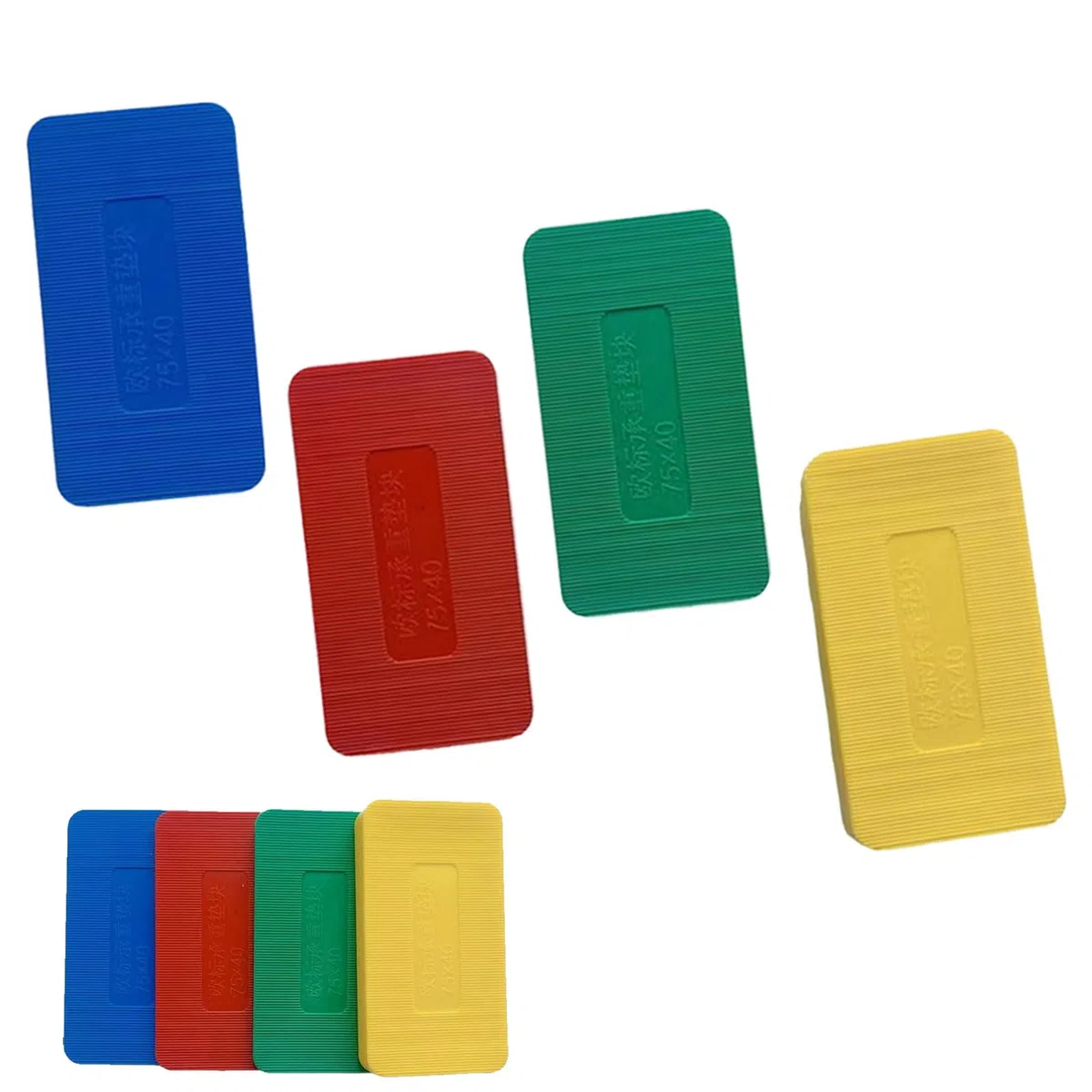 Unterlegplatten Kunststoff, 60 Stück Möbel Nivellierpads Set, 75x40 mm Kunststoff Abstandshalter, 4 Stärke 1,5mm,3mm,5mm,10mm Verglasungsklötze, Abstandhalter Fliesenkeile(Blau, Rot, Grün, Gelb)