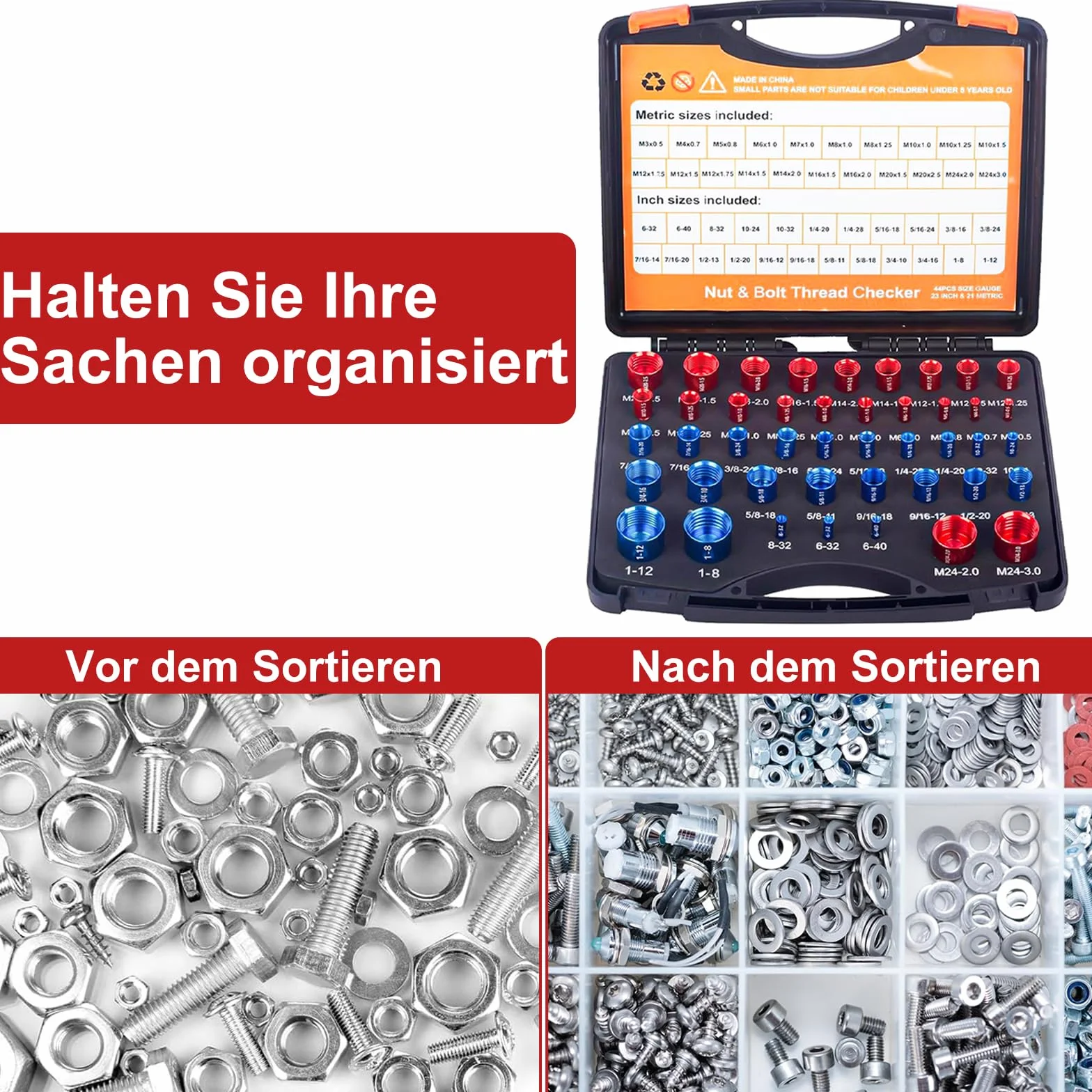 Gewindelehre 44-Teiliges Thread Checker Satz - Gewindeprüfer for Schrauben und Muttern Aluminiumlegierung Gewindelehre Mit Metrischen and Imperialen Geeignet Zum Erfassen und Messen Von Gewindemaßen