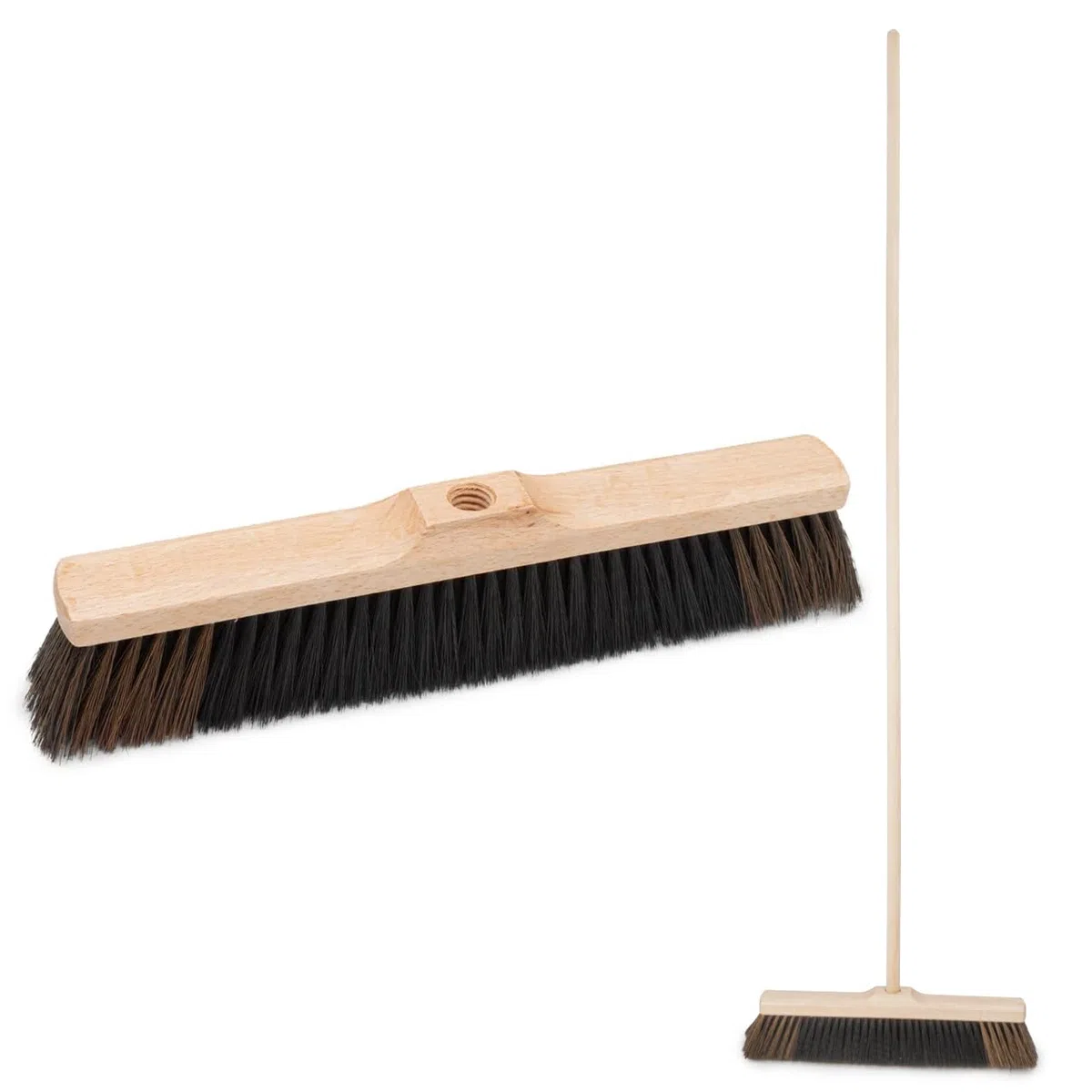 Holzbesen 40 cm mit 150 cm Buchenholzstiel – Kehrbesen mit 22 mm Gewinde, lackiertem Besenkopf & weichen PET-Borsten