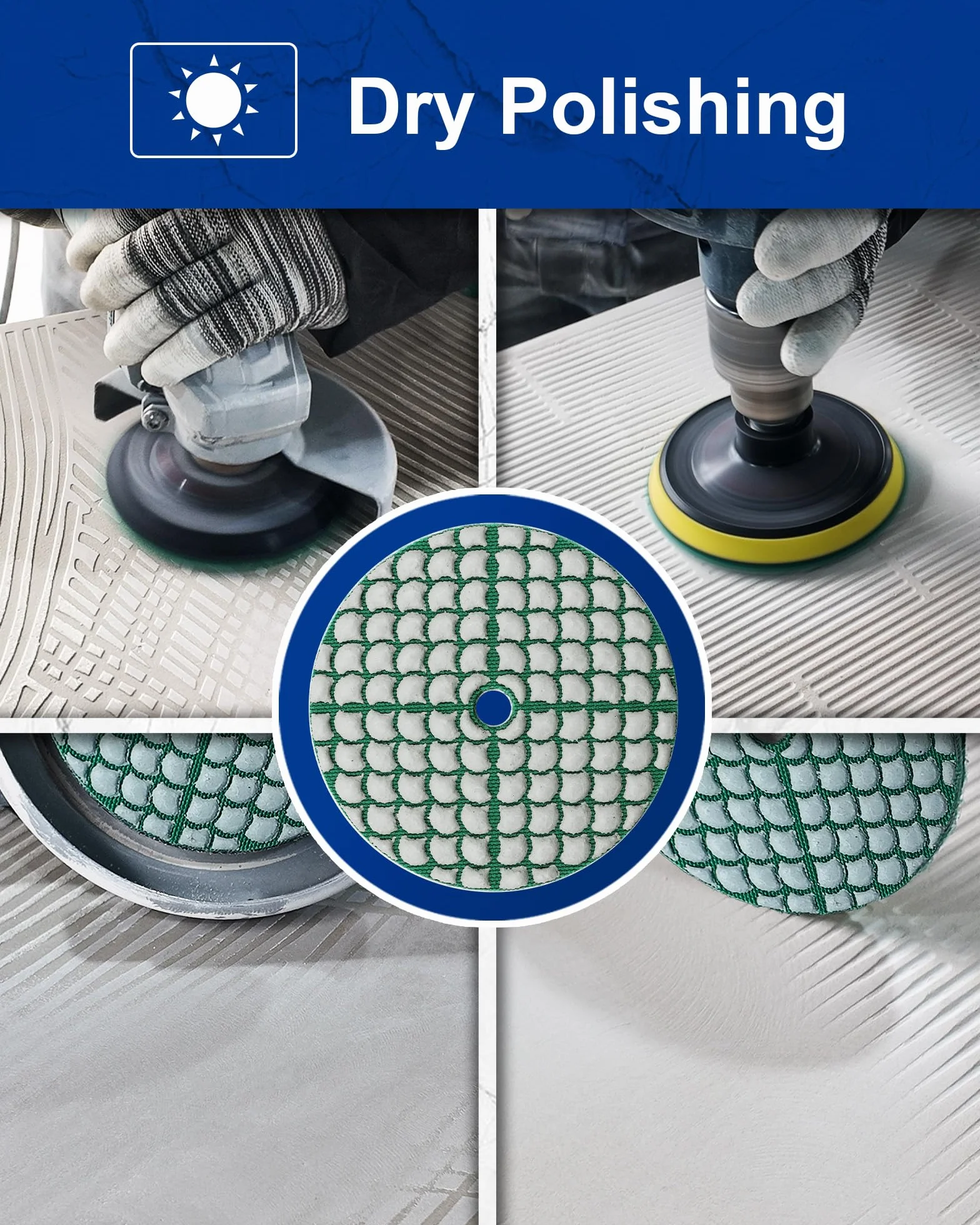 SHDIATOOL Diamant Schleifpads 100-8 Stücke Trocken Polierscheiben 100mm für Granit Marmor Quarz Kunststein Geeignet für Winkelschleifer