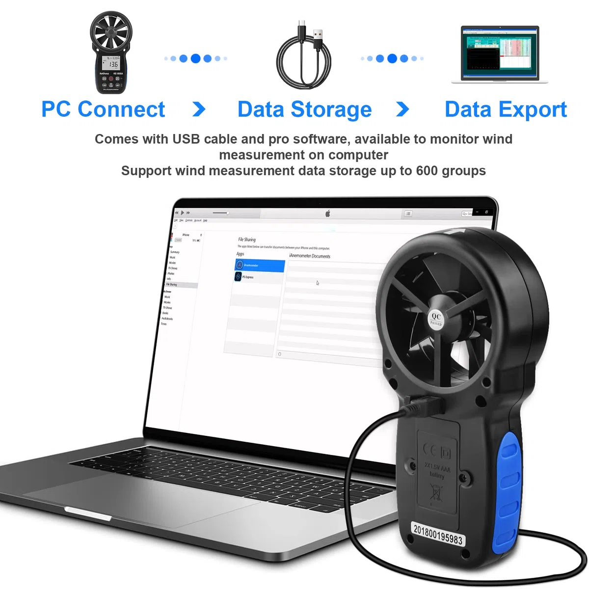 Windmesser HVAC Anemometer, Kethvoz Windmessgerät CFM Air Flow Tester Windgeschwindigkeitsmesser Messen Luftströmung Speed Wind Temperatur für Air Vent Dust Collection Drone Shooting KE-866A