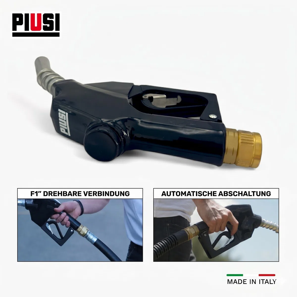 Piusi Kraftstoffdüse für Diesel, Benzin mit automatischer Abschaltung für Durchflussraten bis zu 90 L/Min, Geeignet für Maschinen-Einlassdüse von 29 mm, 1" BSP-Weiblicher Anschluss | A80 F00604030
