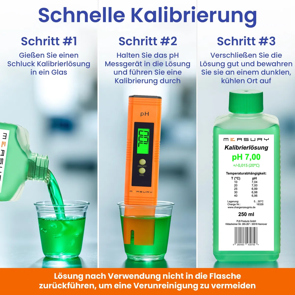 Measury pH Kalibrierlösung 7.00 und 10.00 - hergestellt in Deutschland, pH Pufferlösung je 250ml, Eichlösung Grün/Blau, Kalibrierflüssigkeit Set Eichflüssigkeit
