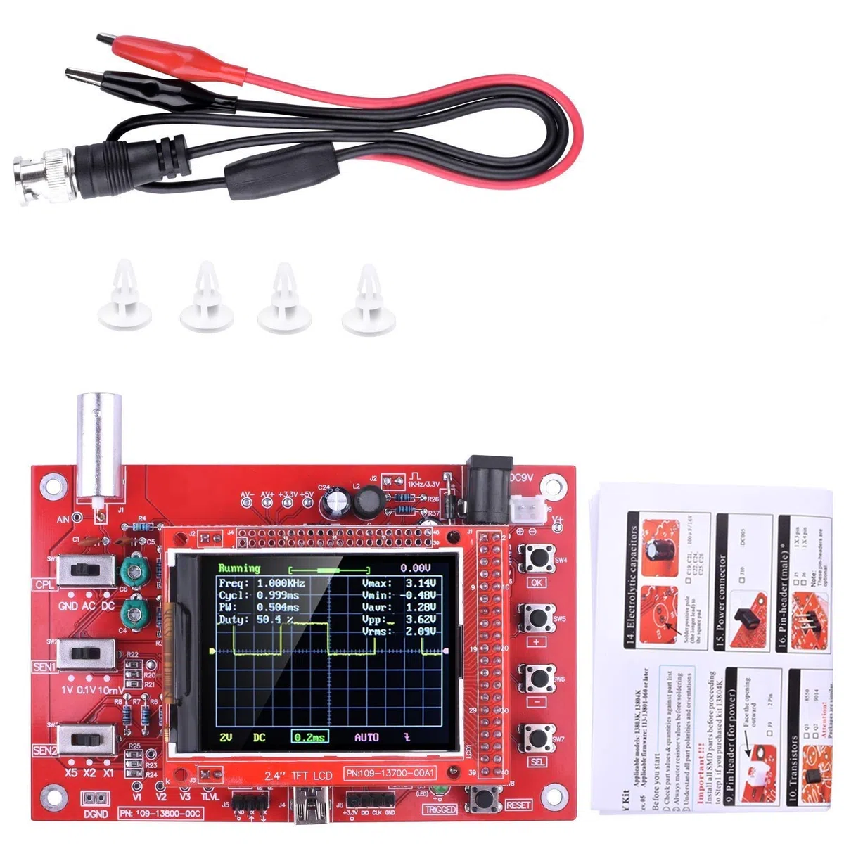 ARCELI Digitaloszilloskop-Kit im Taschenformat, Open Source, 2,4-Zoll-TFT, 1 MSP mit Sonde, zusammengebaute Version (Geschweißt)