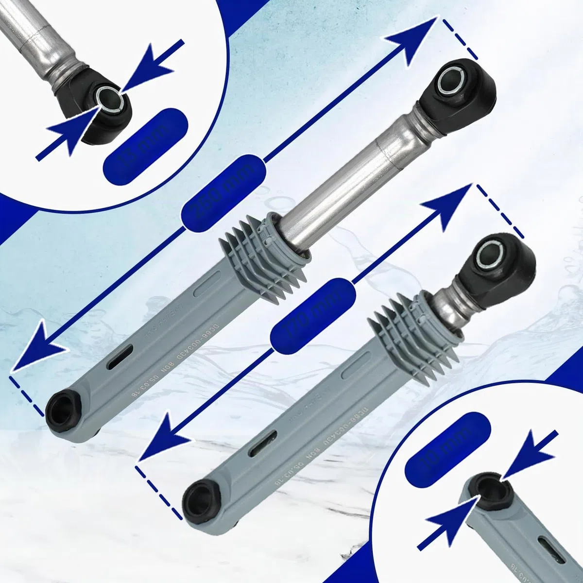 2 Stück Stoßdämpfer Waschmaschine 80N Ø10mm Ø13mm Länge 170 mm – 250 mm mit dem Originalcode DC66-00531C DC66-00343D DC66-00421B für Samsung - MONTERAL
