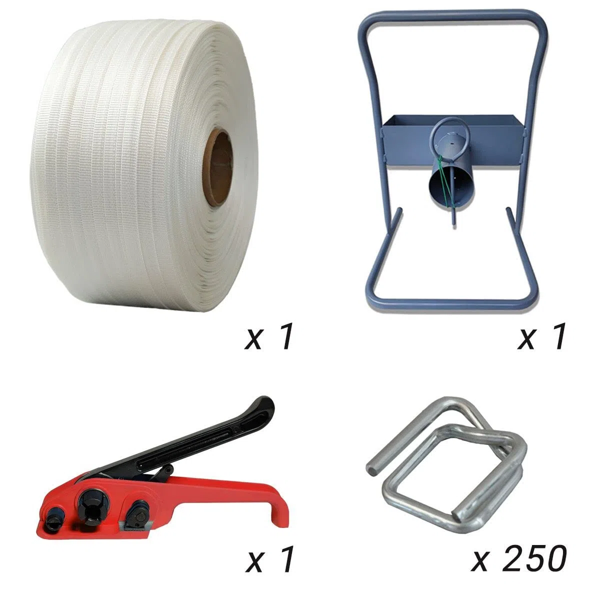 Set 1 Geflochtenes Umreifungsband 19 mm x 500 m + 1 GRATIS Spanner + 1 Abroller + Schlaufen - Widerstand 750kg - TECPLAST KFT2