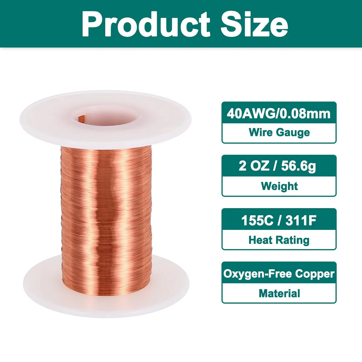 sourcing map 40 AWG Magnetdraht, Kupferlackdraht, 40 Gauge, 57 g, magnetischer Spulendraht für Transformator, Motor, elektrisch, 155 C (311F)