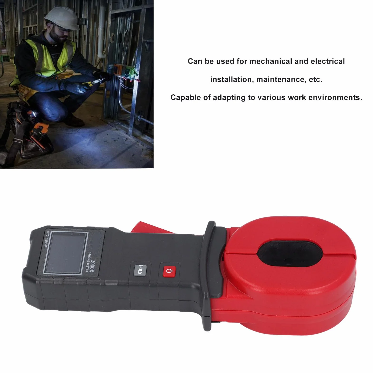 LCD Clamp Earth Tester, Digitaler Widerstandsmesser Display 0,01~500 Ω Erdungsmesszange Messgeräte Automatisch Ranging